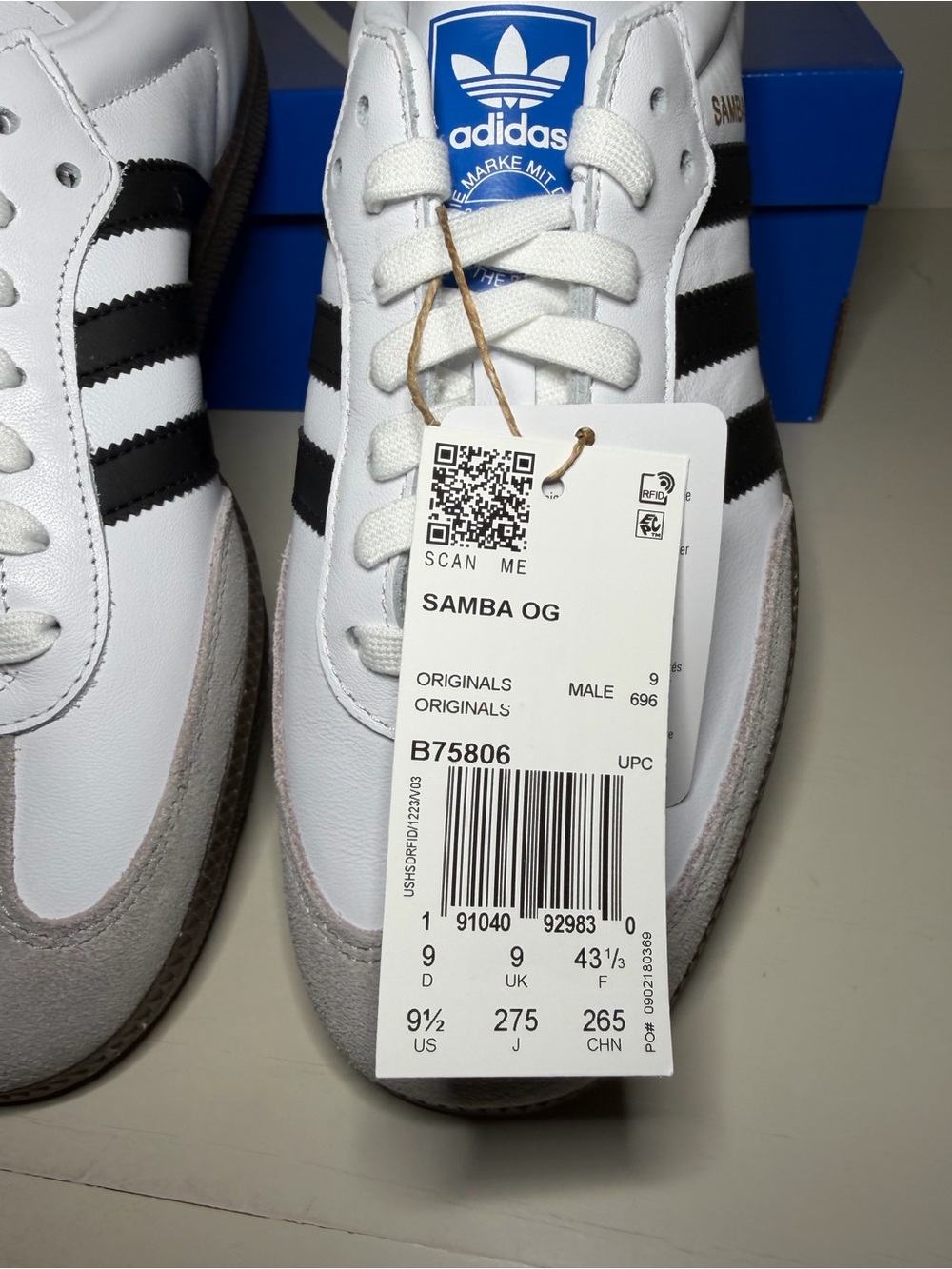 adidas Samba OG White with Black Stripes and Gray Suede